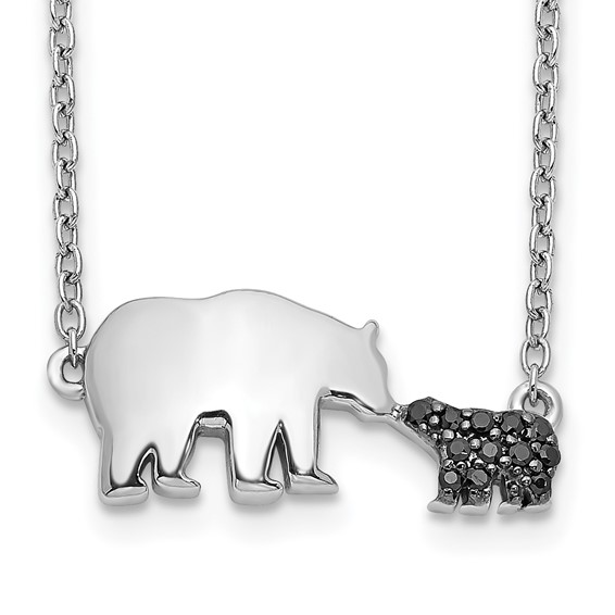 14k White Gold 1/20 carat Black Diamond Mother and Baby Bear 18 in Necklace