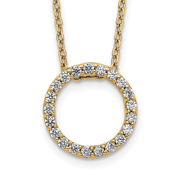 14k Polished 1/4 carat Diamond Circle 18 inch Necklace