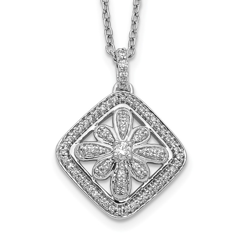 14k White Gold 1/4 carat Lab Grown Diamond VS/SI+ G+ 18 inch Vintage Pendant Necklace