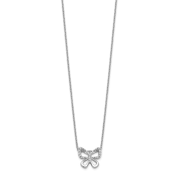 14k White Gold 1/10 carat Diamond Butterfly 18 inch Necklace