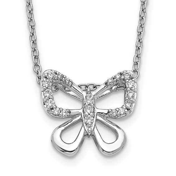 14k White Gold 1/10 carat Diamond Butterfly 18 inch Necklace