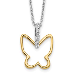 14k Two-tone 1/10 carat Diamond Butterfly 18 inch Necklace