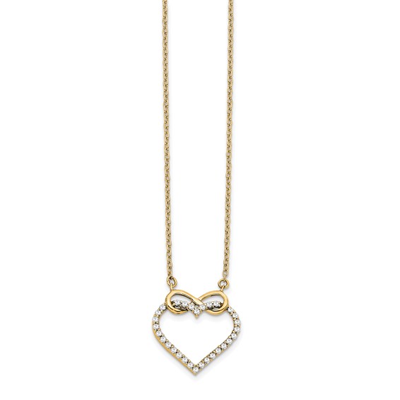 14k Yellow Gold Diamond Heart Infinity 18 inch Necklace