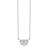 14K White Gold 0.07 Carat Lab Grown Diamond VS SI+ G+ Complete Lotus Flower Necklace, 18" view 2