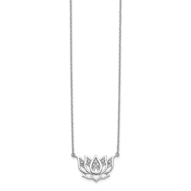 14k White Gold 1/15 carat Lab Grown Diamond VS/SI+ G+ Complete Lotus Flower 18 inch Necklace