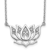 14K White Gold 0.07 Carat Lab Grown Diamond VS SI+ G+ Complete Lotus Flower Necklace, 18" view 1