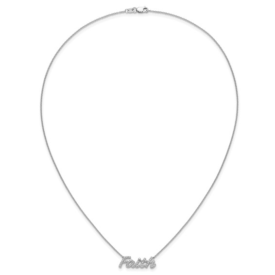 14k White Gold 1/4 carat Diamond FAITH Script 18 inch Necklace