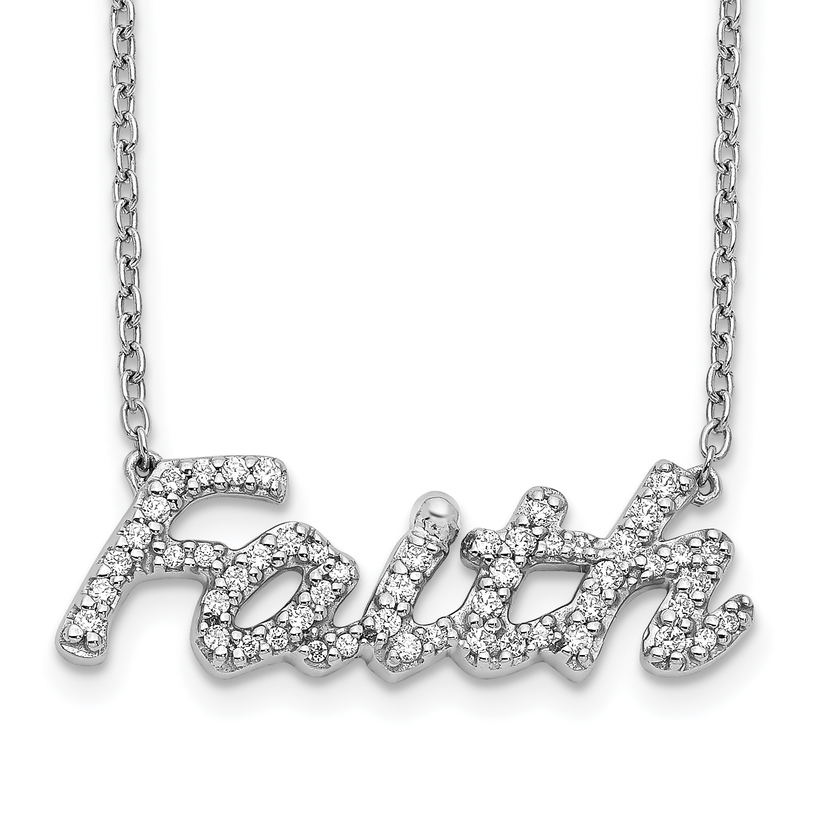 14k White Gold 1/4 carat Diamond FAITH Script 18 inch Necklace (PM3815-025-WA)