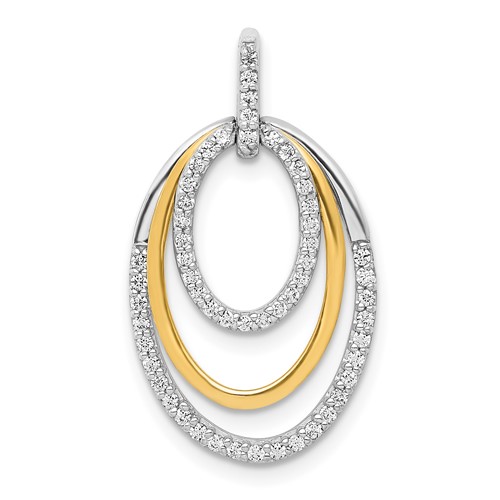14K Two Tone 0.25 Carat Lab Grown Diamond VS SI+ G+ Complete Triple Oval Dangle Pendant
