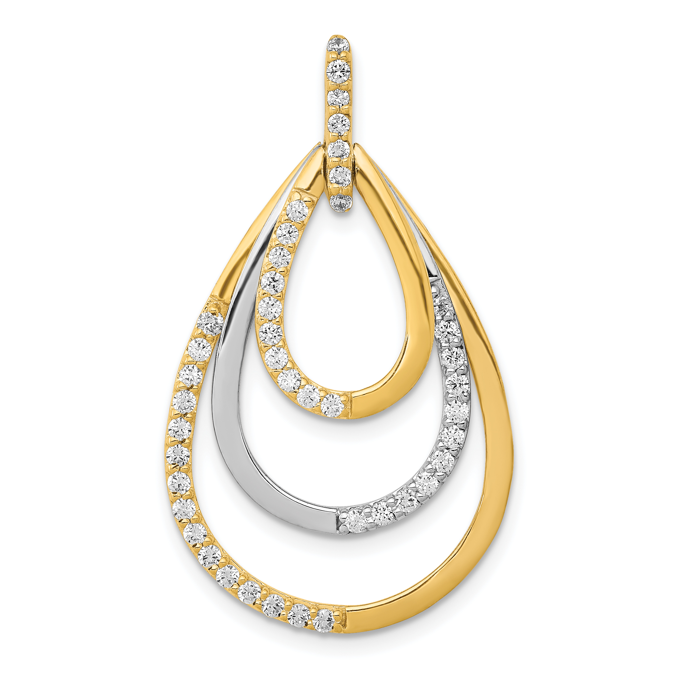 14k Two-tone Polished 1/2 carat Diamond Triple Teardrop Pendant (PM3821-050-YWA)