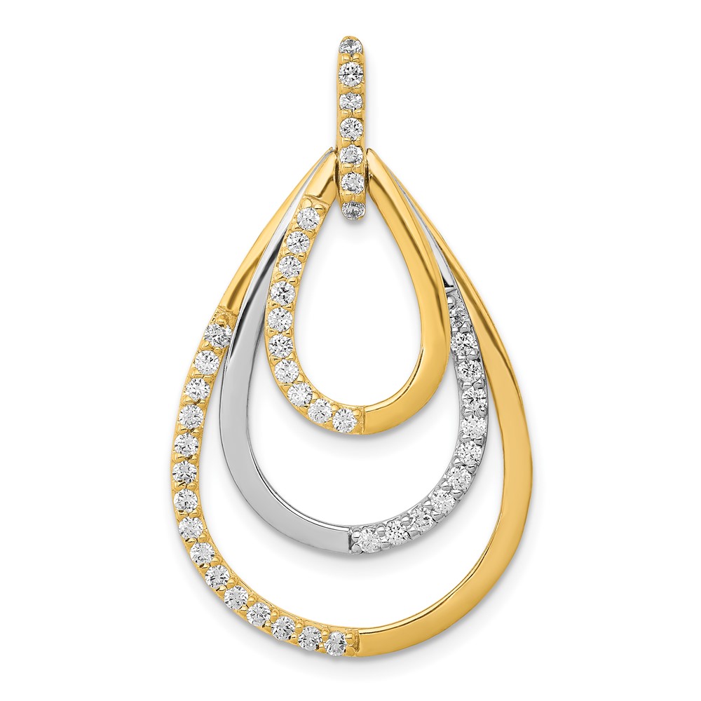 14k Two-tone Polished 1/2 carat Diamond Triple Teardrop Pendant (PM3821-050-YWA)