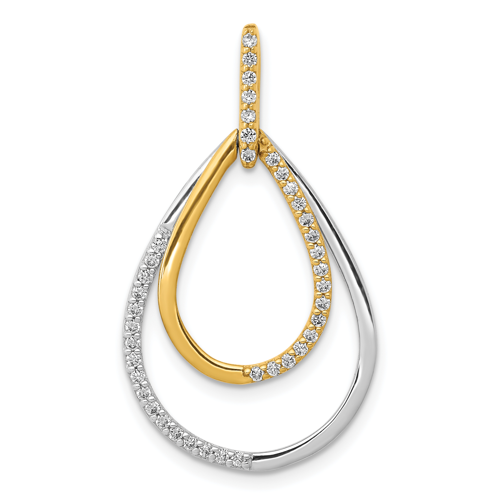 14k Two-tone Polished 1/4 carat Diamond Double Teardrop Pendant (PM3824-025-YWA)