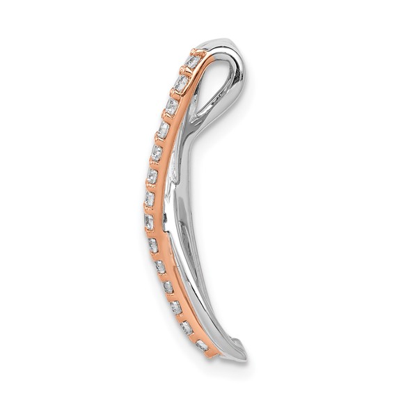 14k Rose and White Gold 1/5 carat Diamond Fancy Twisted Chain Slide