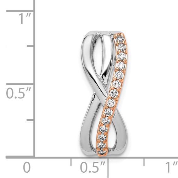 14k Rose and White Gold 1/5 carat Diamond Fancy Twisted Chain Slide