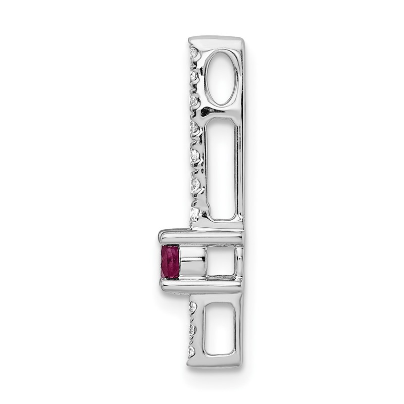 14k White Gold 1/6 carat Lab Grown Diamond VS/SI+ G+ and Lab Created Ruby Chain Slide Pendant