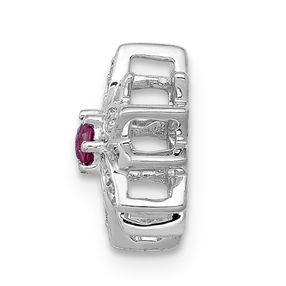 14k White Gold 1/20 carat Diamond and Ruby Flower Chain Slide