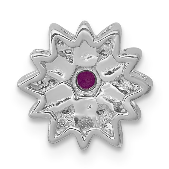 14k White Gold 1/20 carat Diamond and Ruby Flower Chain Slide