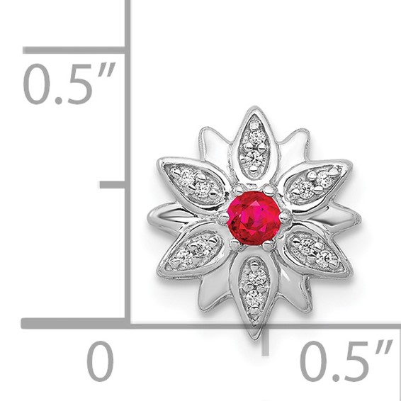 14k White Gold 1/20 carat Diamond and Ruby Flower Chain Slide