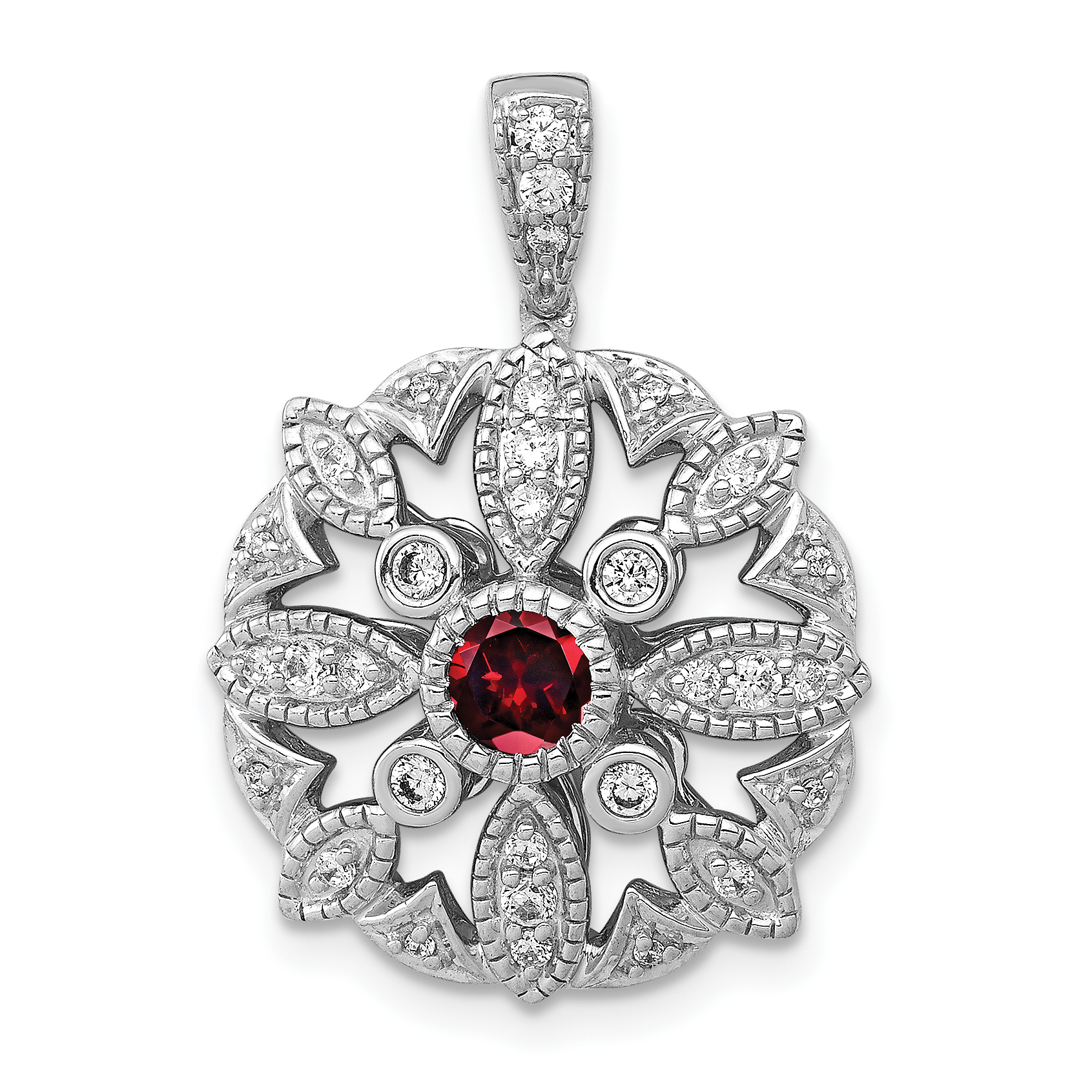 14k White Gold Diamond and .25 Garnet Fancy Pendant (PM3942-GA-025-WA)