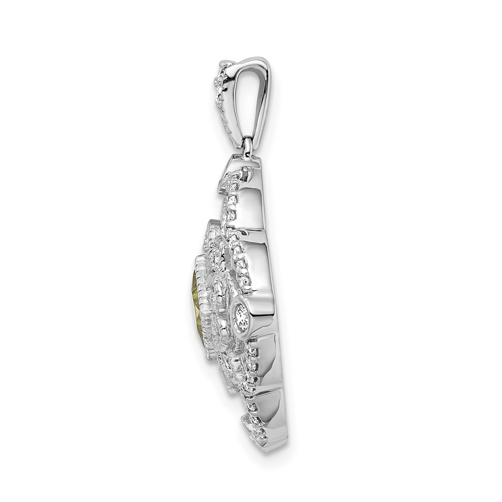 14k White Gold Diamond and .40 Peridot Fancy Filigree Pendant (PM3943-PE-038-WA)