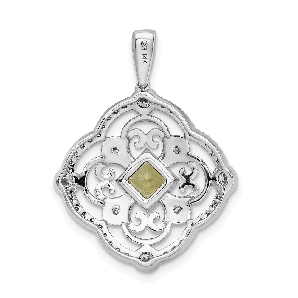 14k White Gold Diamond and .40 Peridot Fancy Filigree Pendant (PM3943-PE-038-WA)