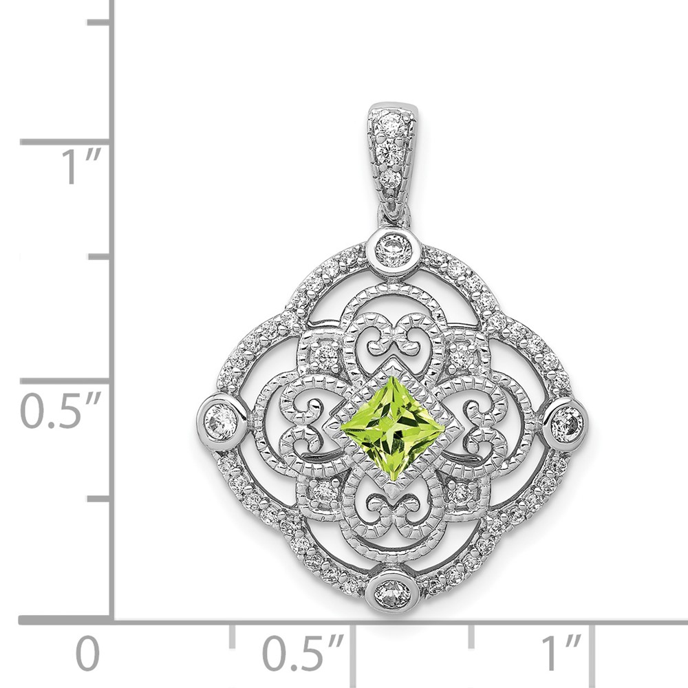14k White Gold Diamond and .40 Peridot Fancy Filigree Pendant (PM3943-PE-038-WA)