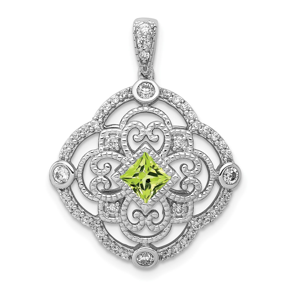 14k White Gold Diamond and .40 Peridot Fancy Filigree Pendant (PM3943-PE-038-WA)