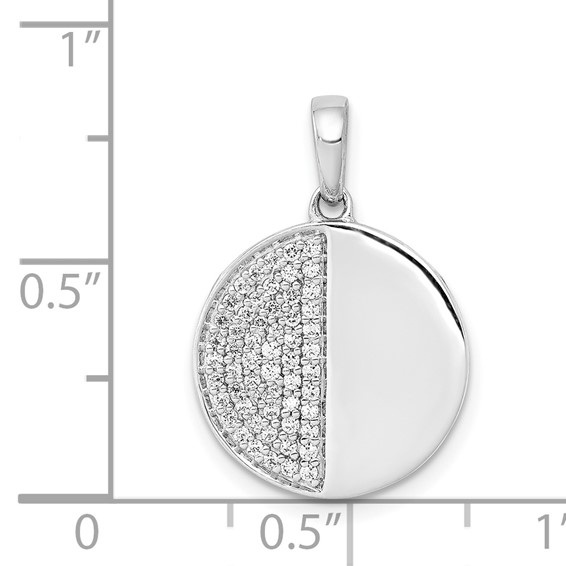 14k White Gold 1/4 carat Diamond Pave Half and Half Circle Pendant
