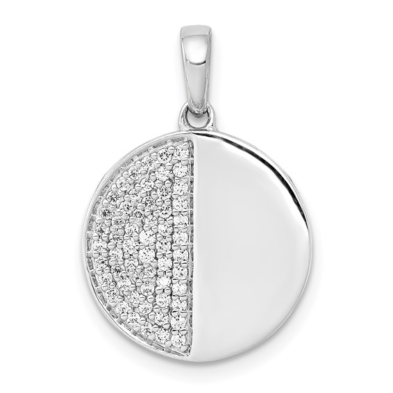 14k White Gold 1/4 carat Diamond Pave Half and Half Circle Pendant