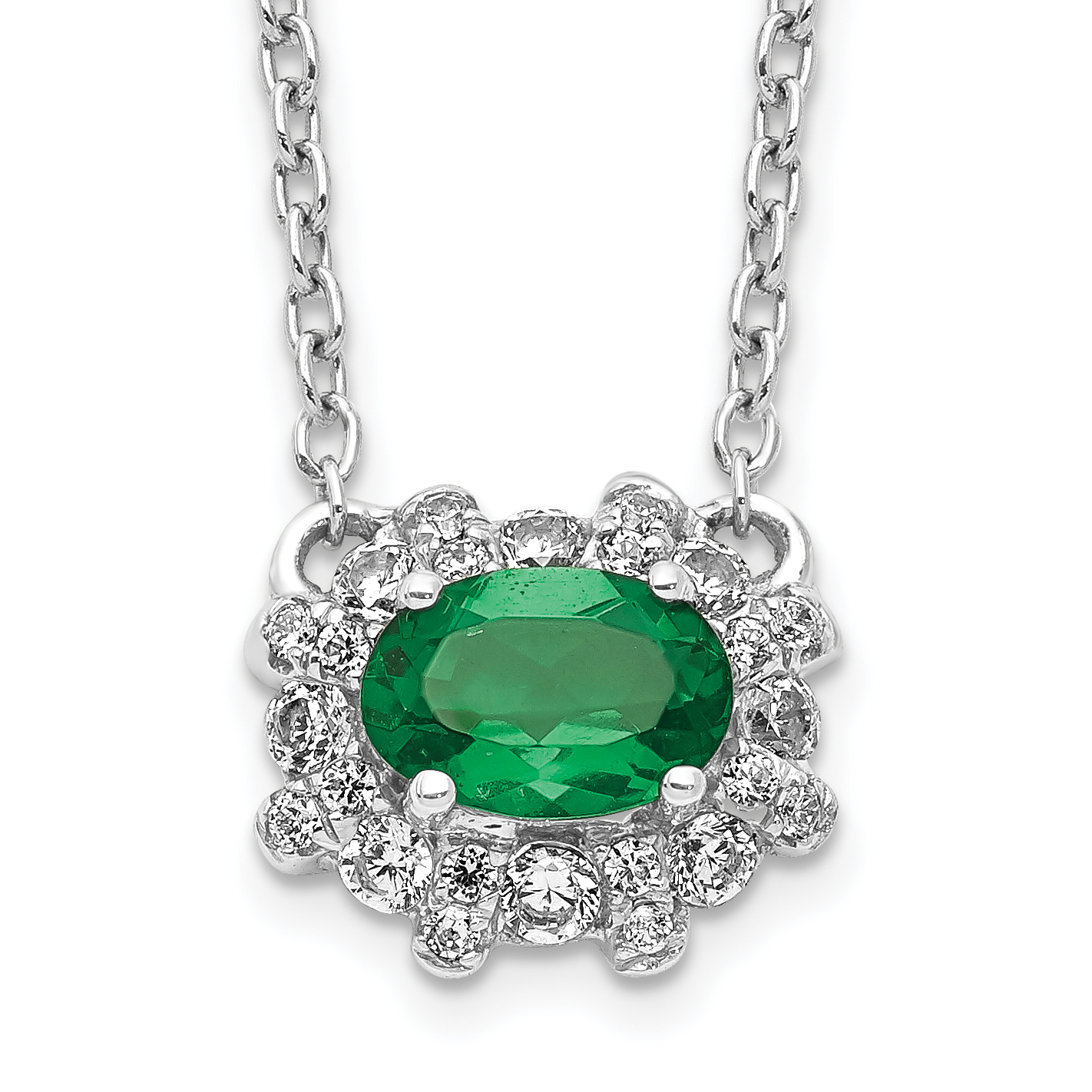 14k White Gold Diamond and Oval Emerald Fancy East-West 18 inch Necklace (PM4025-EM-020-WA-18)