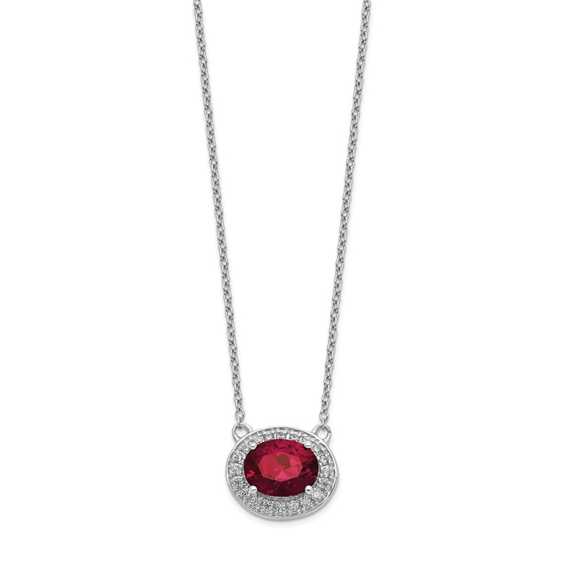 14k White Gold 1/5 carat Lab Grown Diamond VS/SI+ G+ and Created Ruby 18 inch Necklace