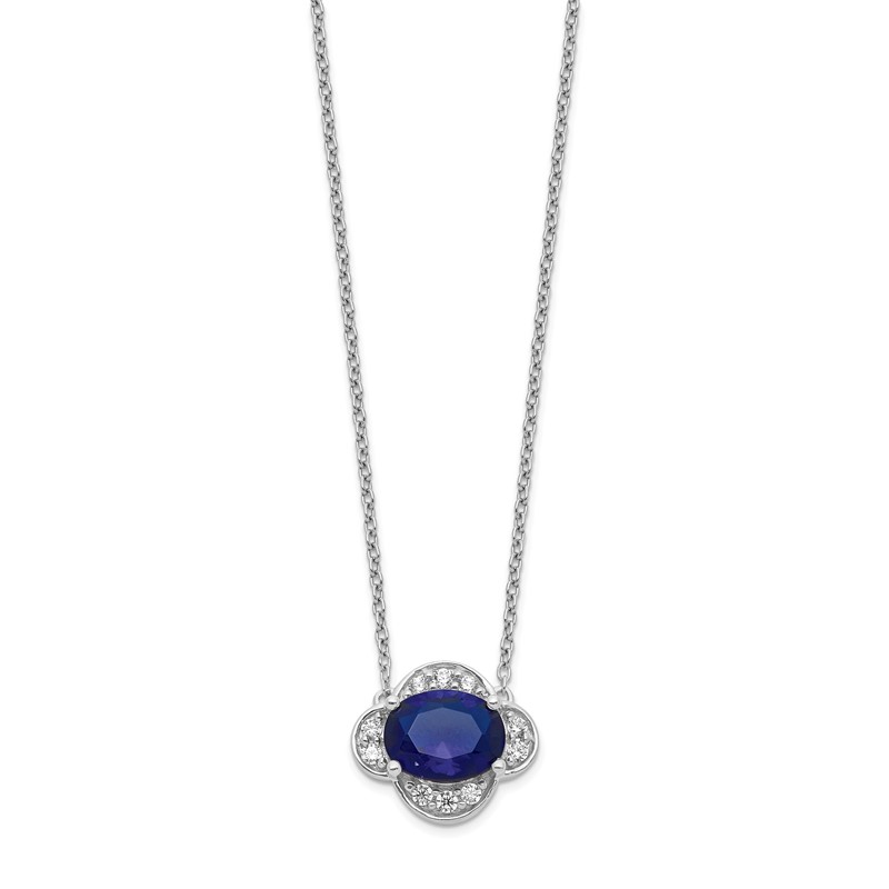 14k White Gold 1/5 carat Lab Grown Diamond VS/SI+ G+ and Created Sapphire Complete 18 inch Necklace
