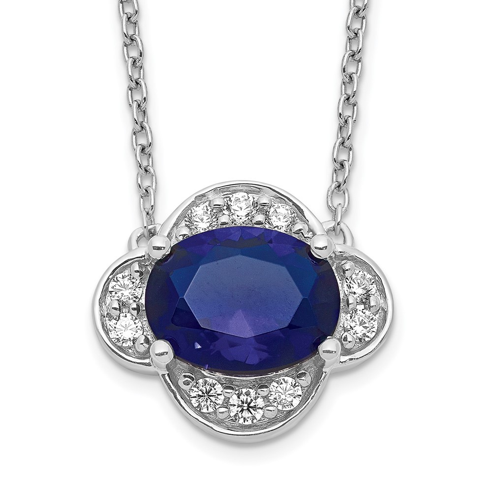 14kw Lab Grown Diamond SI1/SI2, G H I, & Created Sapphire Necklace