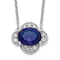 14K White Gold 0.20 Carat Lab Grown Diamond VS SI+ G+ and Created Sapphire Complete Necklace, 18" view 1