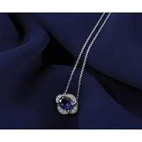 14K White Gold 0.20 Carat Lab Grown Diamond VS SI+ G+ and Created Sapphire Complete Necklace, 18" view 4
