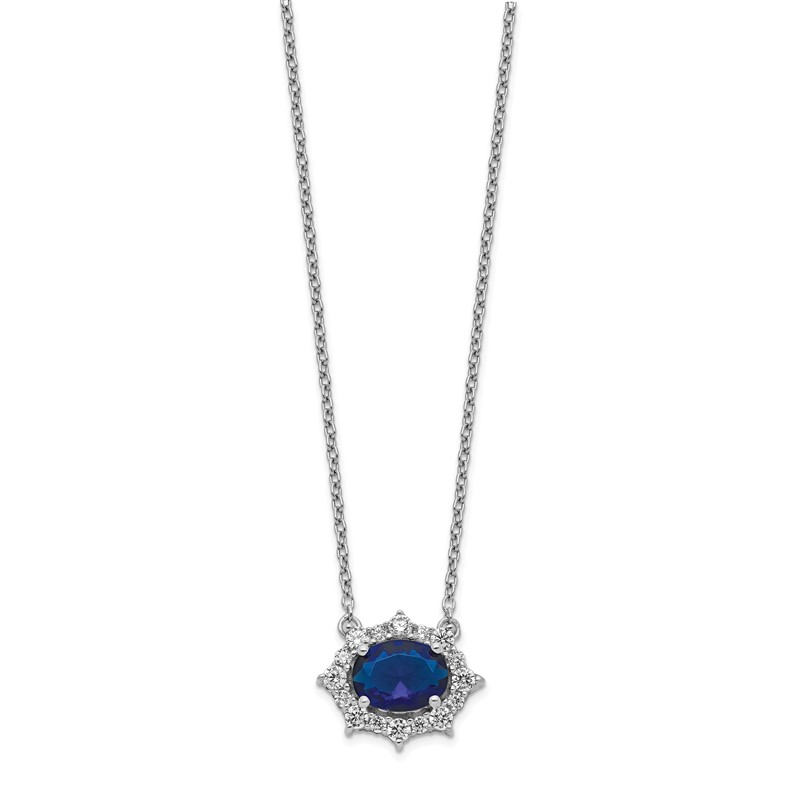 14k White Gold 3/8 carat Lab Grown Diamond VS/SI+ G+ and Created Sapphire 18 inch Necklace