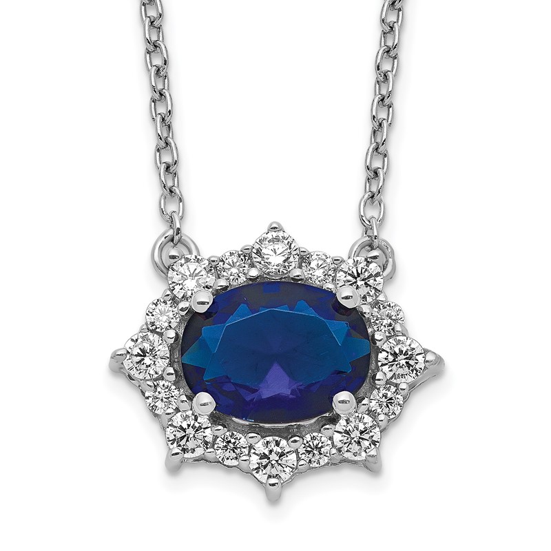14k White Gold 3/8 carat Lab Grown Diamond VS/SI+ G+ and Created Sapphire 18 inch Necklace