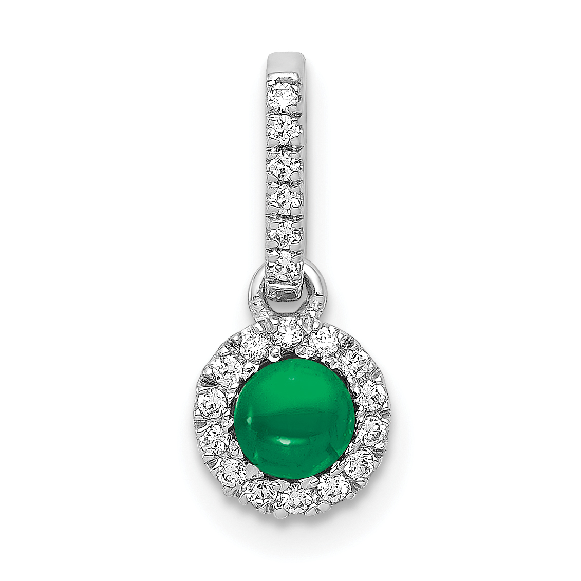 14k White Gold Diamond and Cabochon .47 Emerald Halo Pendant (PM4031-EM-009-WA)