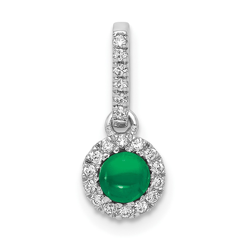 14k White Gold Diamond and Cabochon .47 Emerald Halo Pendant (PM4031-EM-009-WA)