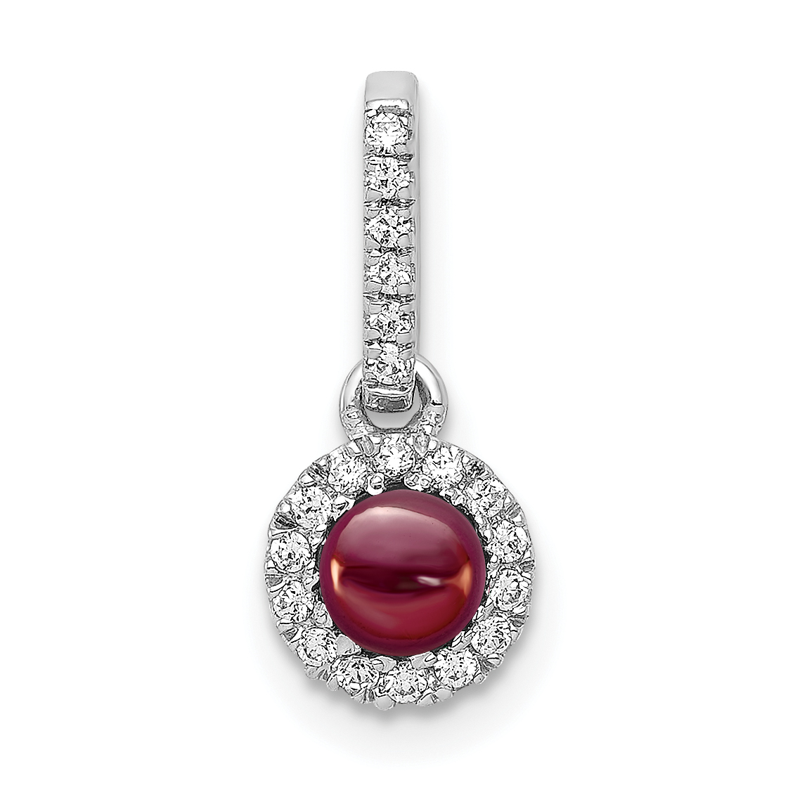14k White Gold Diamond and Cabochon .47 Garnet Pendant (PM4031-GA-009-WA)