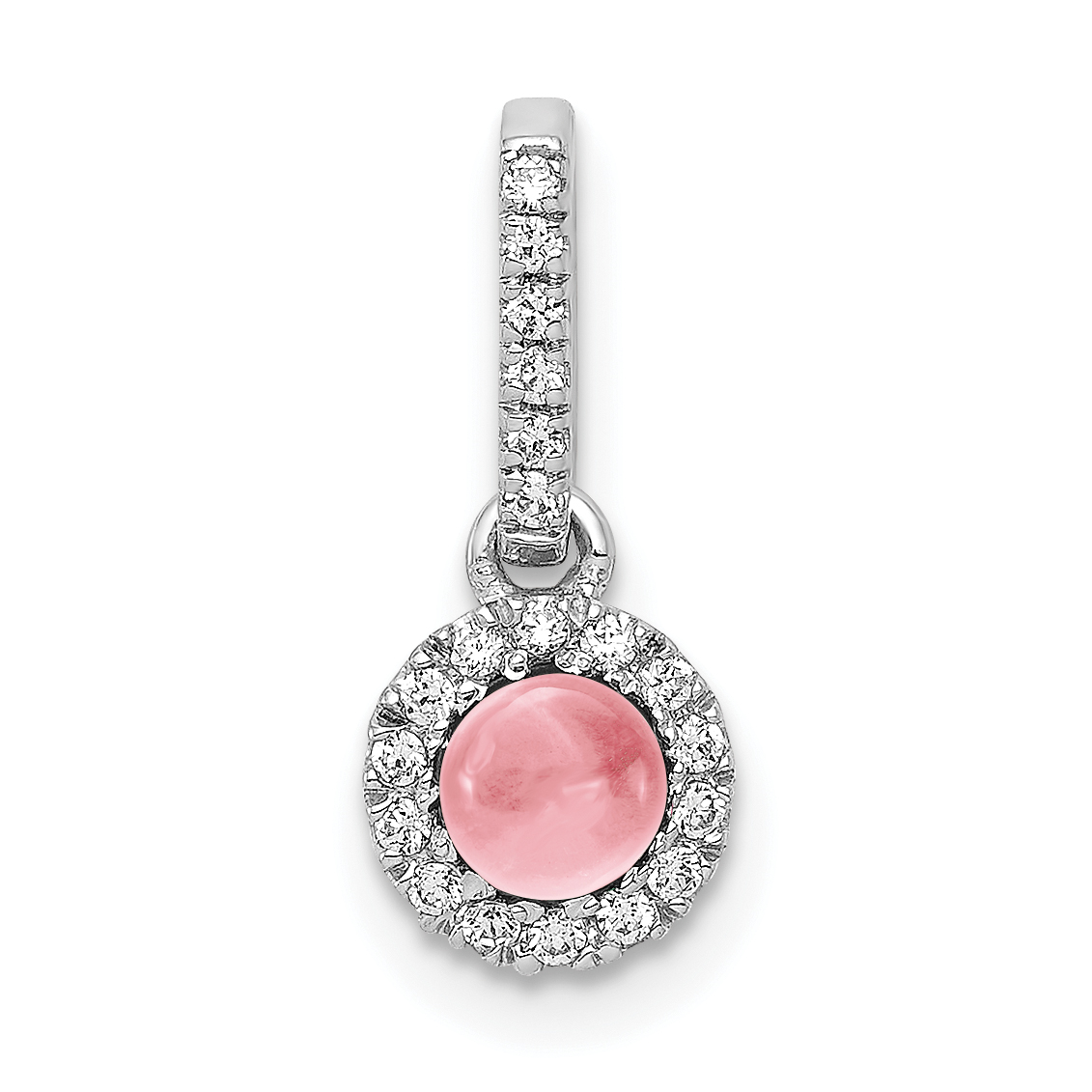 14k White Gold Diamond and Cabochon .47 Pink Tourmaline Pendant (PM4031-PT-009-WA)
