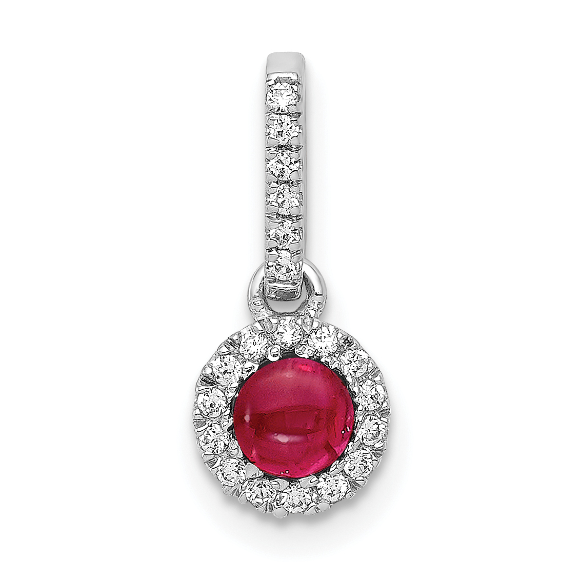 14k White Gold Diamond and Cabochon Ruby Halo Pendant (PM4031-RU-009-WA)