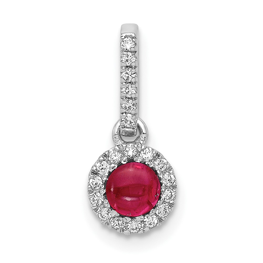 14k White Gold Diamond and Cabochon Ruby Halo Pendant (PM4031-RU-009-WA)