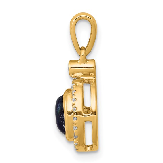 14k Yellow Gold Halo Diamond and Cabochon Sapphire Pendant