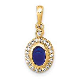 14k Yellow Gold Halo Diamond and Cabochon Sapphire Pendant