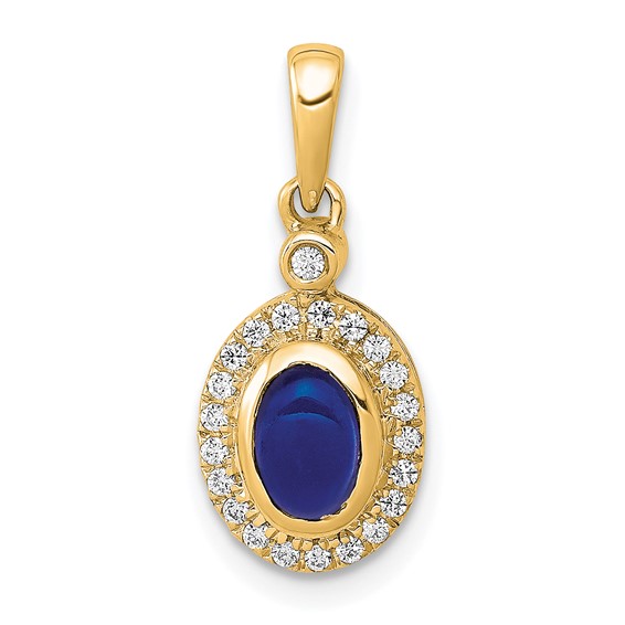 14k Yellow Gold Halo Diamond and Cabochon Sapphire Pendant