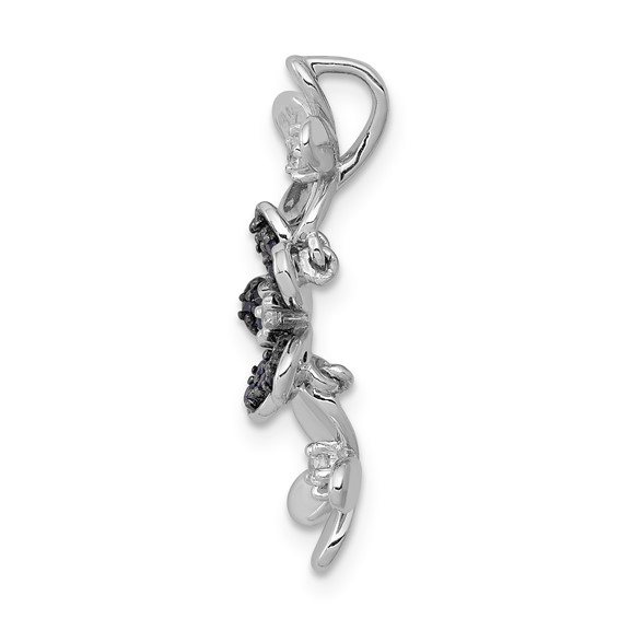 14k White Gold with Black Rhodium Diamond and Sapphire Three Flowers Chain Slide