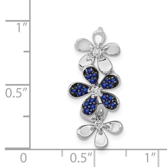 14k White Gold with Black Rhodium Diamond and Sapphire Three Flowers Chain Slide