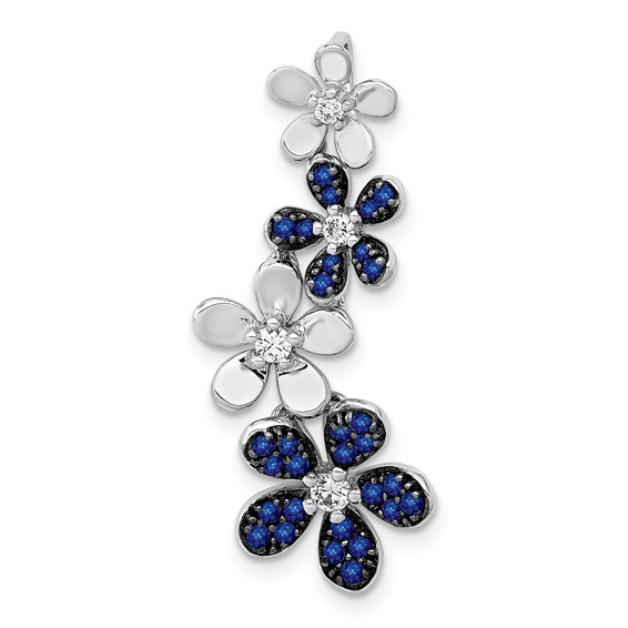 14k White Gold Diamond and .29 Sapphire Four Flowers Chain Slide
