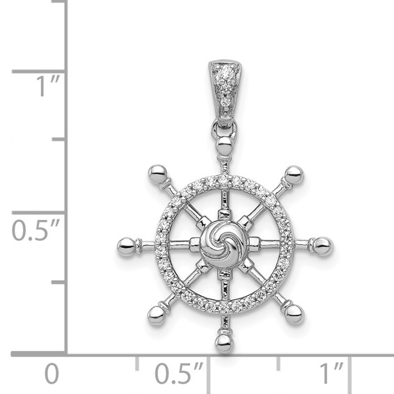 14k White Gold 1/6 carat Diamond Ship Wheel Pendant